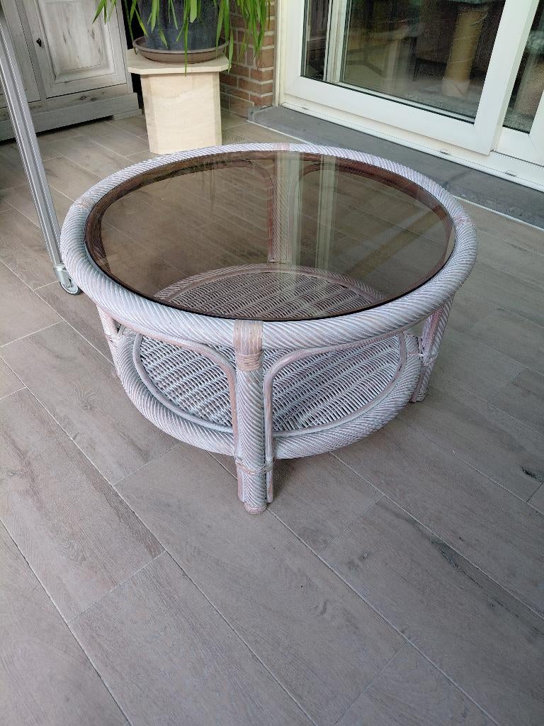 Salontafel, Ophalen, Overige materialen, Rotan met glas, 50 tot 100 cm