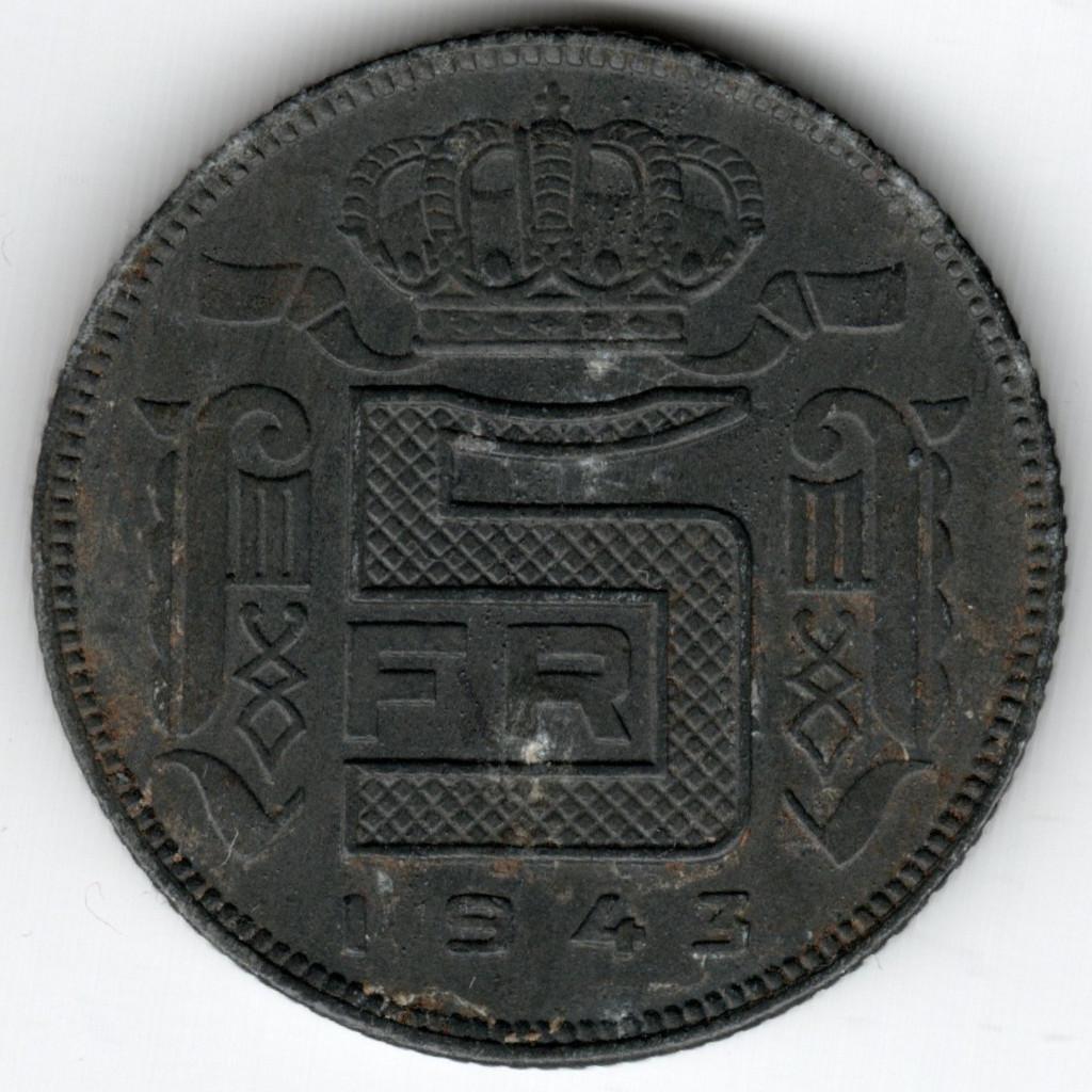 België : 5 Francs 1943 FR Morin 472 Ref 16587, Postzegels en Munten, Ophalen of Verzenden, Overig, Losse munt