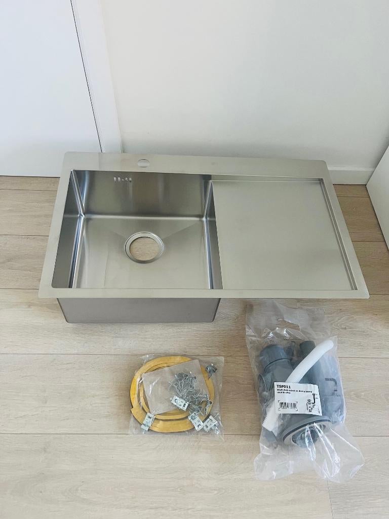 Évier inox 780 x 480 mm gauche - Alveus Quarto (NEUF), Neuf, 25 à 50 cm, Autres couleurs, Enlèvement