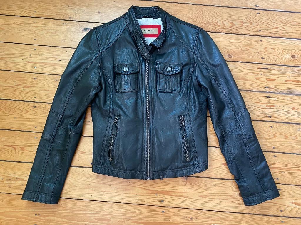 Zwarte lederen jas. Merk Oakwood. Maat L. Perfecte staat., Taille 42/44 (L), Enlèvement ou Envoi, Comme neuf, Oakwood