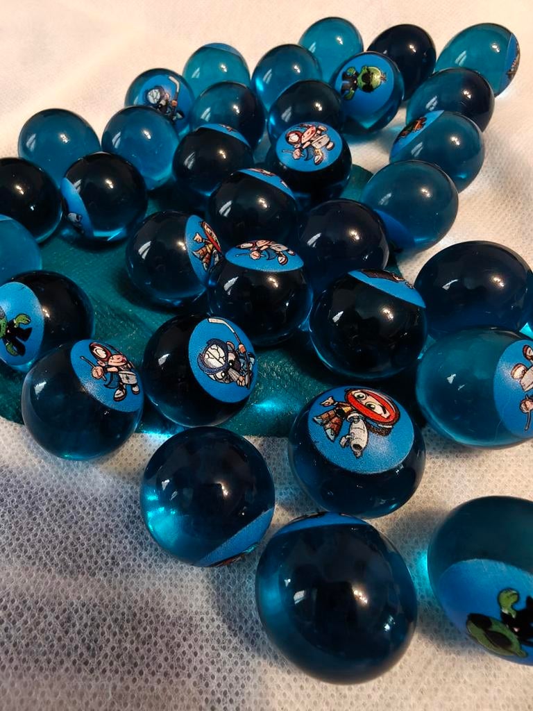 37x blauwe knikkers met afbeelding, Ophalen