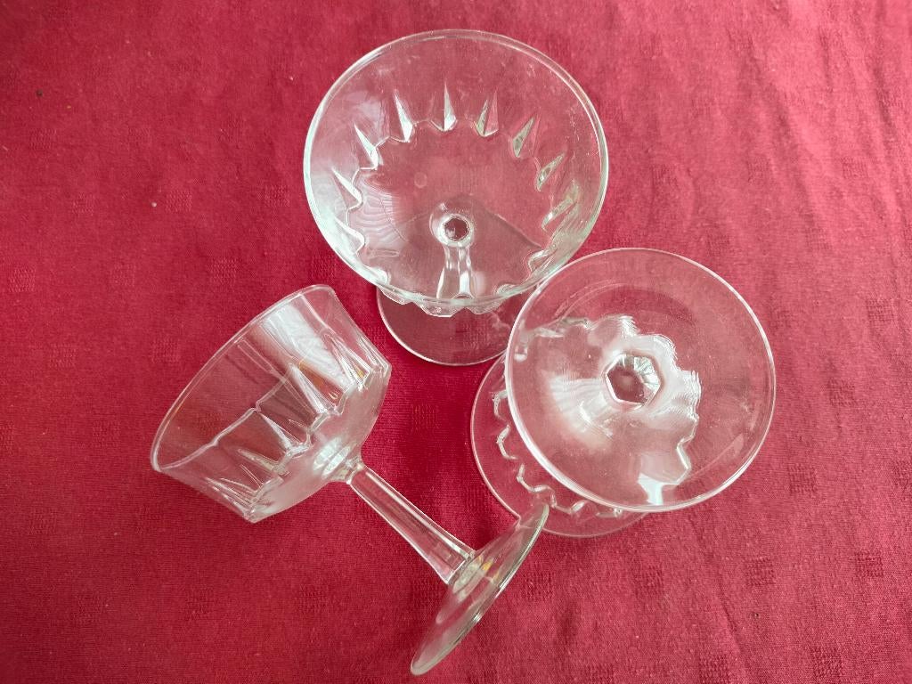 3 glazen ijscoupes potjes ijs dessert vintage, Ophalen of Verzenden, Zo goed als nieuw