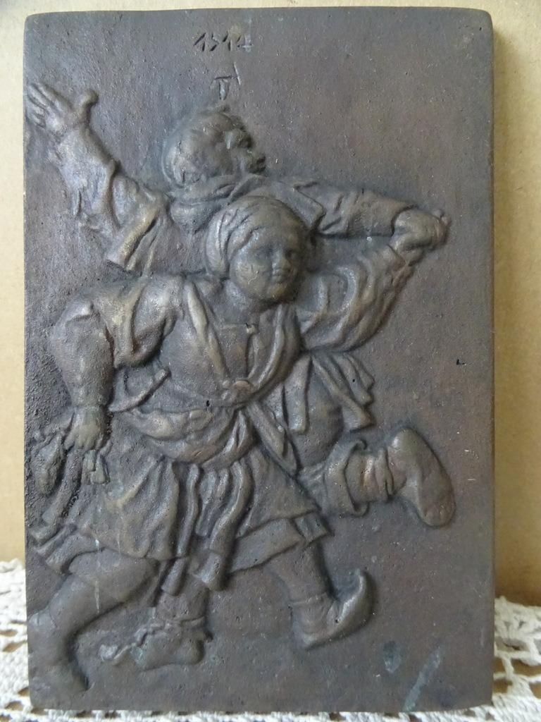 Albrecht Dürer antiek brons reliëf Boerenpaar dansend 10x15, Antiek en Kunst, Ophalen of Verzenden, Brons