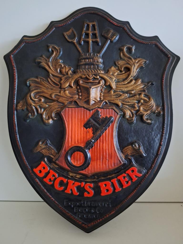 Oude jaren 60 kunststof reclamebord Beck's bier, Verzamelen, Biermerken, Ophalen of Verzenden