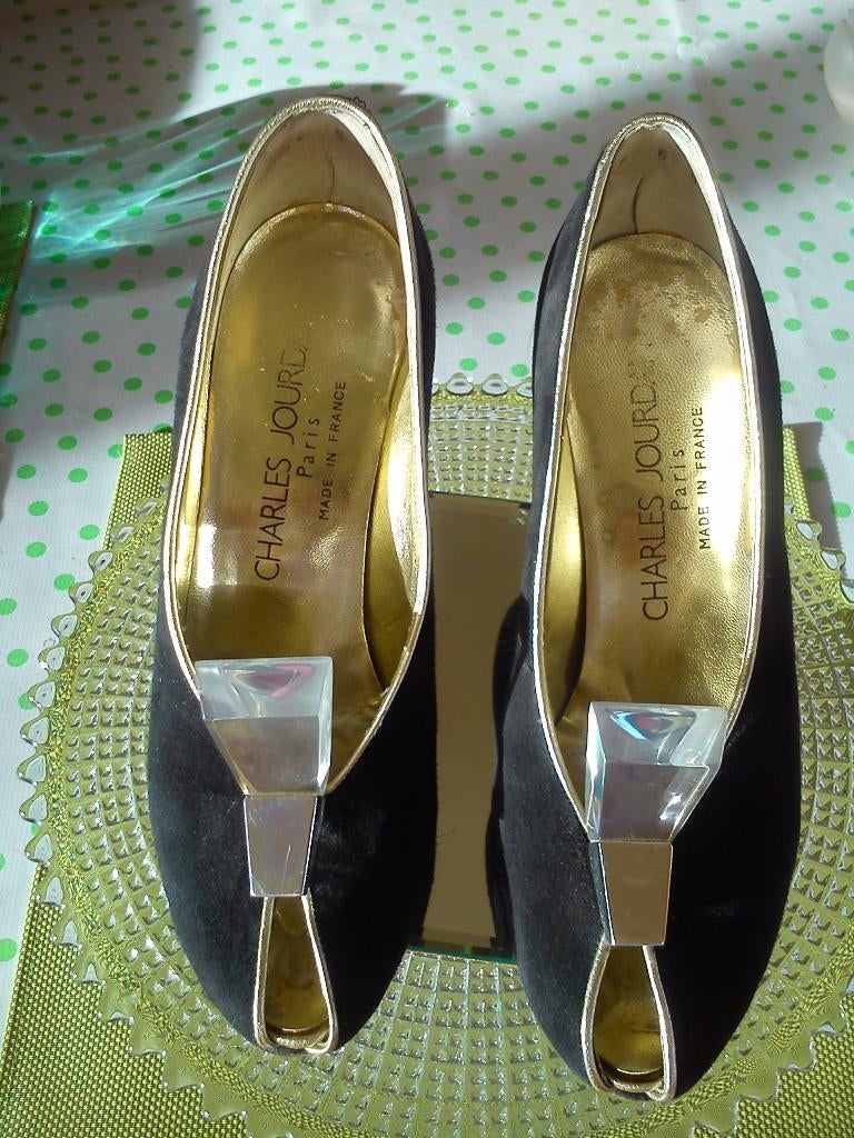 VINTAGE zwart daim-gouden pumps Charles Jourdan - mt 36- mt, Kleding | Dames, Pumps, Zwart, Charles Jourdan, Ophalen of Verzenden