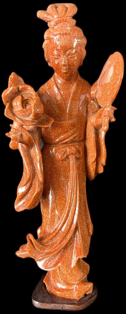 Goudsteen Beeld Antiek Kwan Yin Guan Yin Boeddha Sunstone, Antiek en Kunst, Verzenden