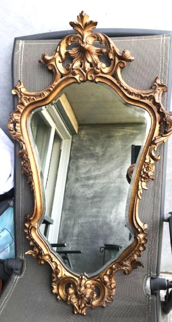 Miroir Barok plaqué or artisanal Belge Antique H 84 💎😍👌, Enlèvement ou Envoi, Autres formes, 50 à 100 cm, Moins de 100 cm