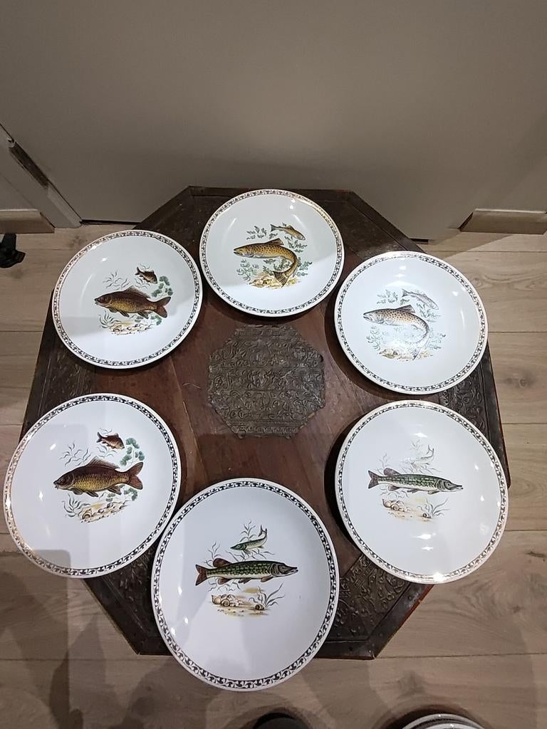 Service porcelaine de Longchamp décor de poissons, Antiquités & Art, Enlèvement