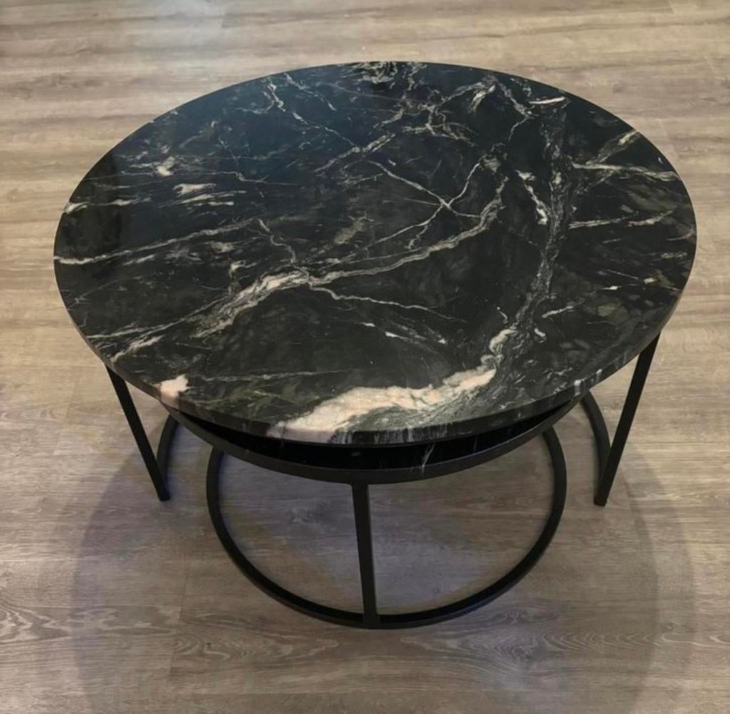 Ensemble de 2 tables basses en marbre véritable - Noir, Enlèvement, Comme neuf