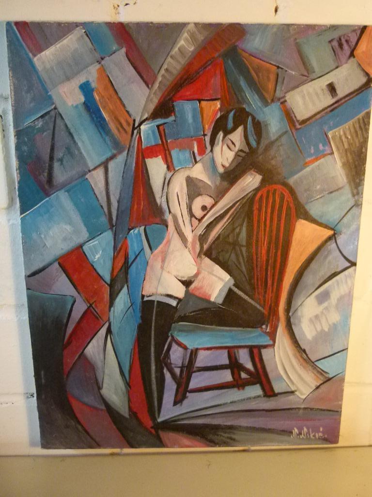 vintage naakt kubisme schilderij canvas 60er, Enlèvement, Maison et Meubles