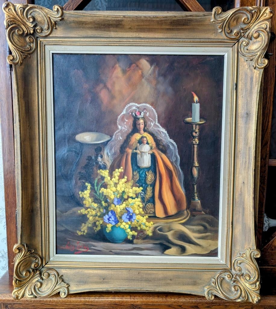 Groot Olieverfschilderij Edgard Locks-Virgen de Regla, Antiek en Kunst, Ophalen of Verzenden