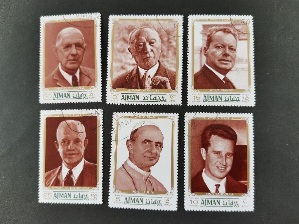 Ajman 1970 - bekende personen, Koning Boudewijn, Paus, Ophalen of Verzenden, Gestempeld, Midden-Oosten