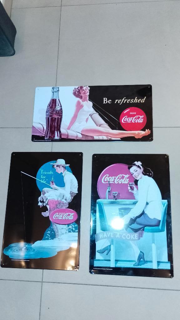 3 reclameborden Coca cola  retro stijl vintage metaal, Enlèvement ou Envoi, Utilisé