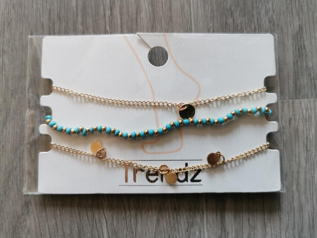 Enkelbandjes blauw - NIEUW!, Bijoux, Sacs & Beauté, Bracelets, Neuf, Enlèvement ou Envoi, Avec bracelets à breloques ou perles