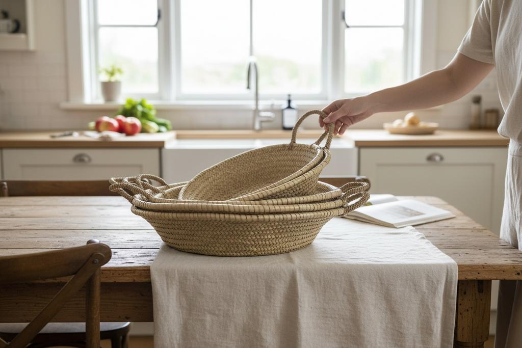 Set van 4 rotan gevlochten manden / boho decoratie, Ophalen of Verzenden, Zo goed als nieuw, Mand