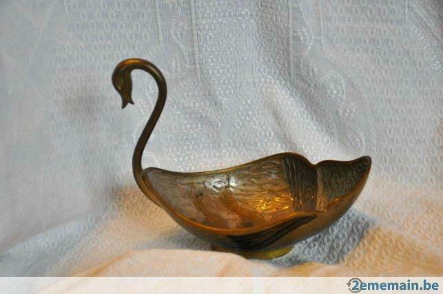 cygne vide poche en laiton intérieur émaillé, Antiquités & Art
