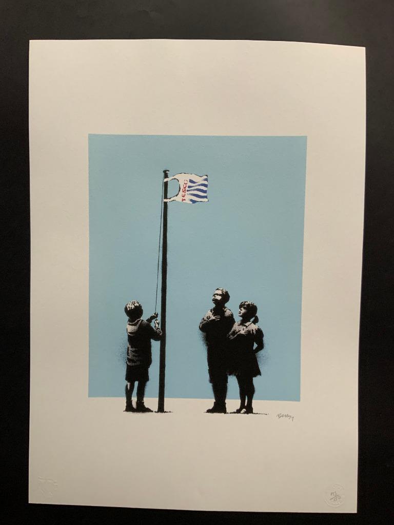 DRAPEAU BANKSY TESCO EXTRA LARGE numéroté avec cachet, Enlèvement ou Envoi