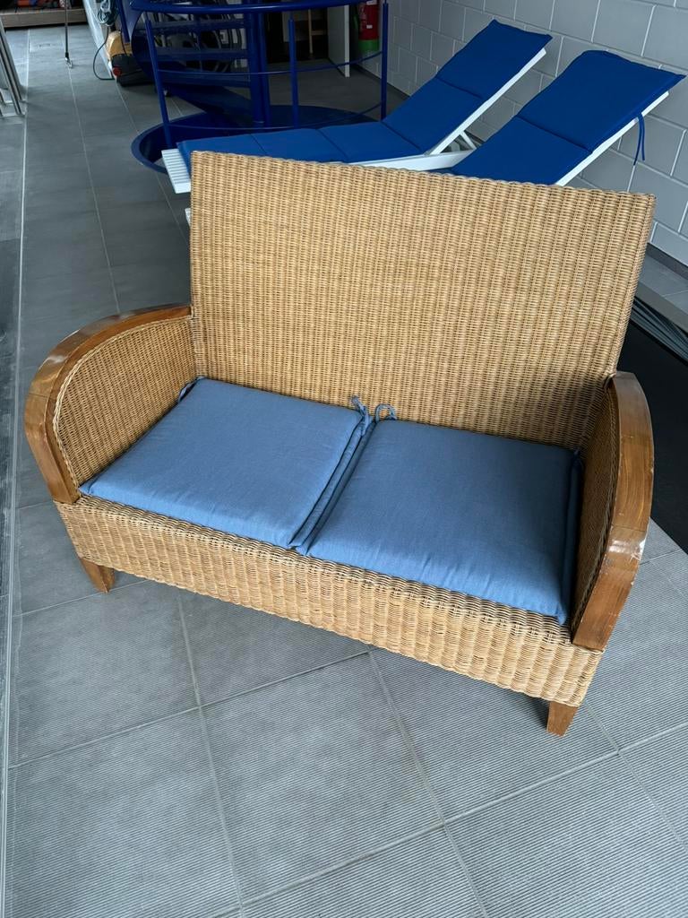 Vintage rieten 2-persoons bank - ontwerp jaren “40, Tuin en Terras, Tuinbanken, Zo goed als nieuw, Hout, Ophalen