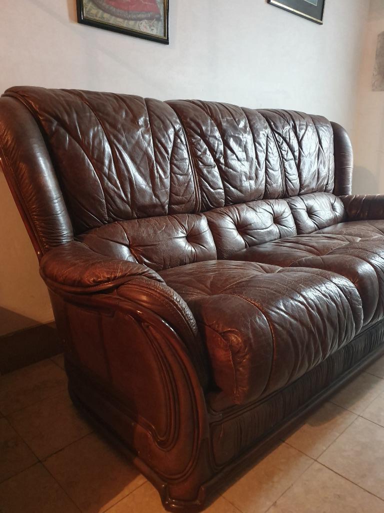 vintage lederen divan driezit, Maison & Meubles, 75 à 100 cm, Enlèvement, Utilisé, Bois