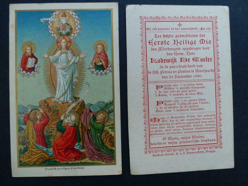 oud bidprentje eerste mis Lodewijk De Coster Neeryssche 1898, Envoi, Image pieuse