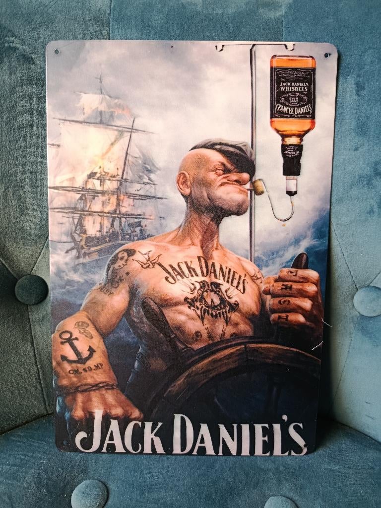 Plaque métal Jack Daniel's neuve whisky Popeye, Verzenden, Nieuw, Reclamebord