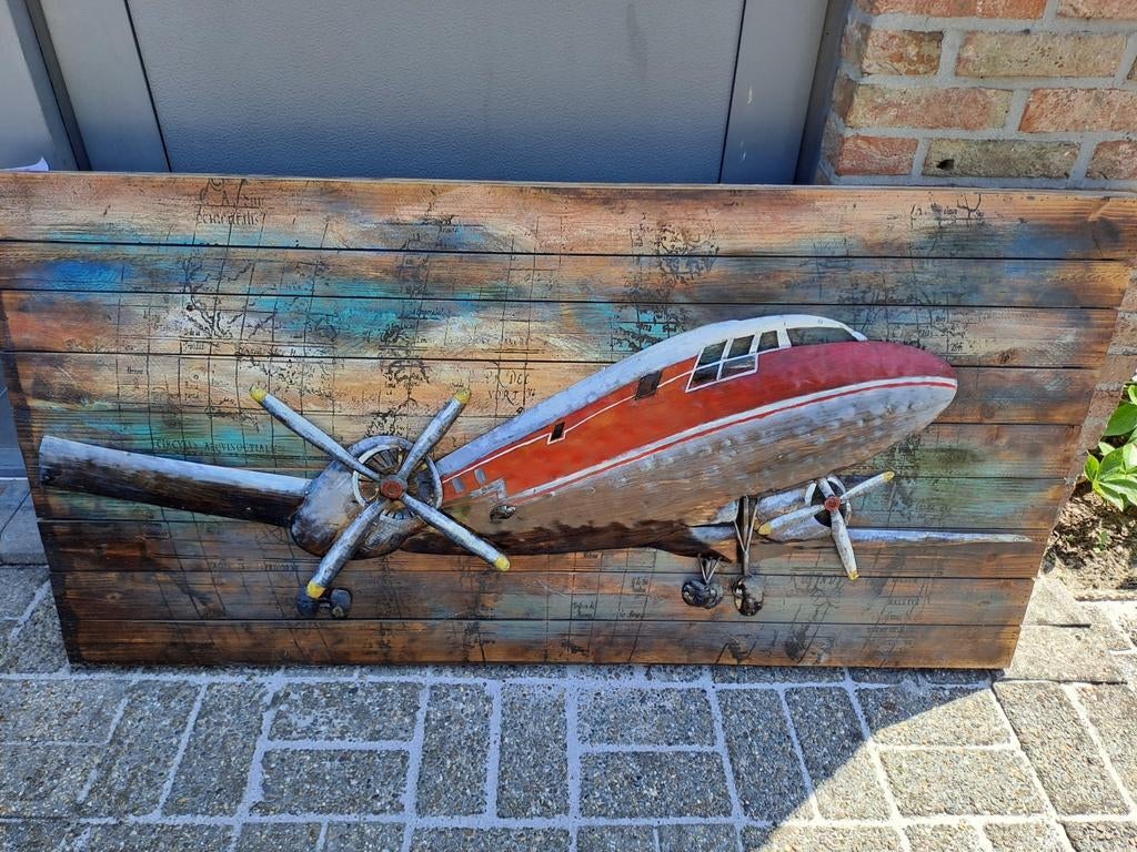 Wandbord met vliegtuig, Antiek en Kunst, Ophalen