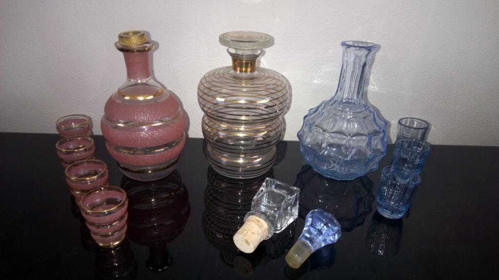Vintage karaffen + borrelglaasjes+ doppen karaf, Antiek en Kunst, Ophalen of Verzenden