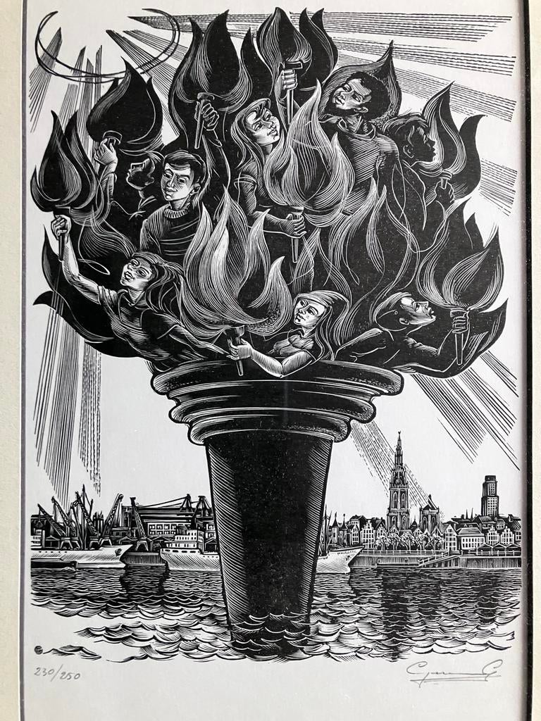 linosnede Gerard Gaudaen (1927-2003), Enlèvement ou Envoi