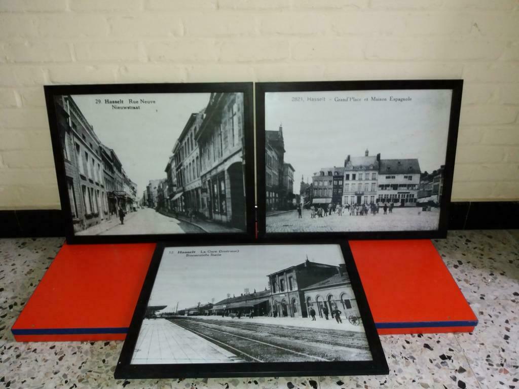 3 ingekaderde foto's (?) van Hasselt, Ophalen, Gebruikt, Foto of Poster, Minder dan 50 cm