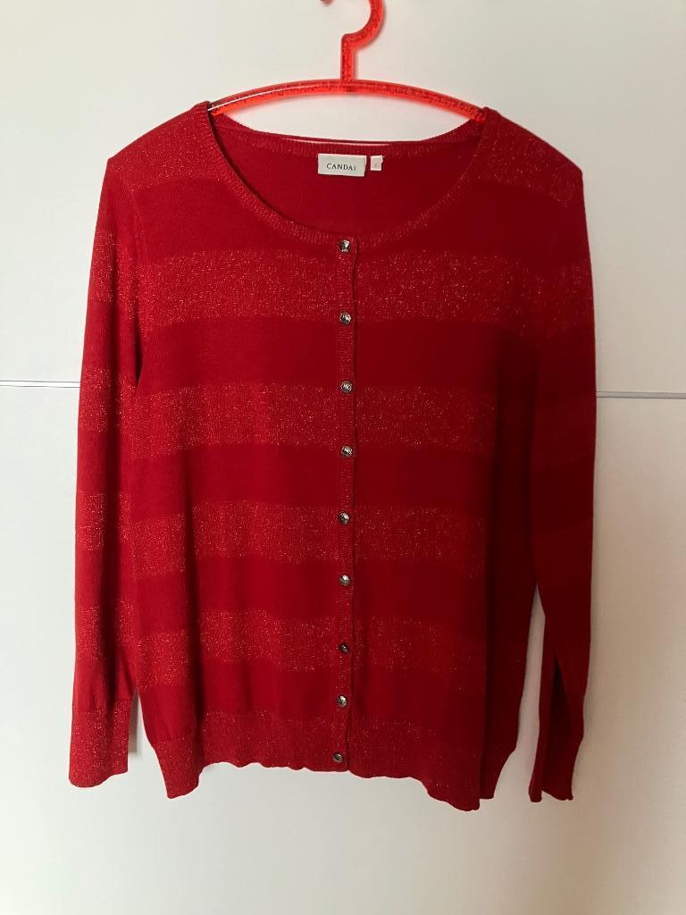 Gilet rouge avec tissu à paillettes, Enlèvement ou Envoi, Comme neuf, Canda, Taille 42/44 (L)