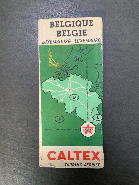 Vintage Caltex wegenkaart Belgie en Luxemburg jaren 60, Ophalen of Verzenden, Gelezen