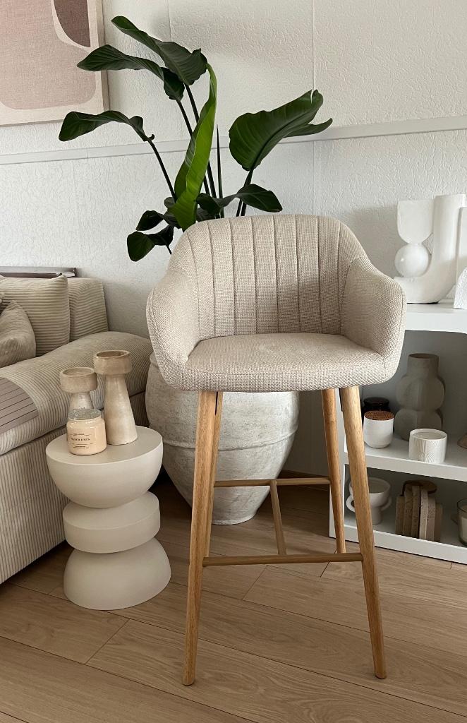 Tabouret en bois et tissu, Maison & Meubles, Enlèvement, Neuf, Bois, 90 cm ou plus