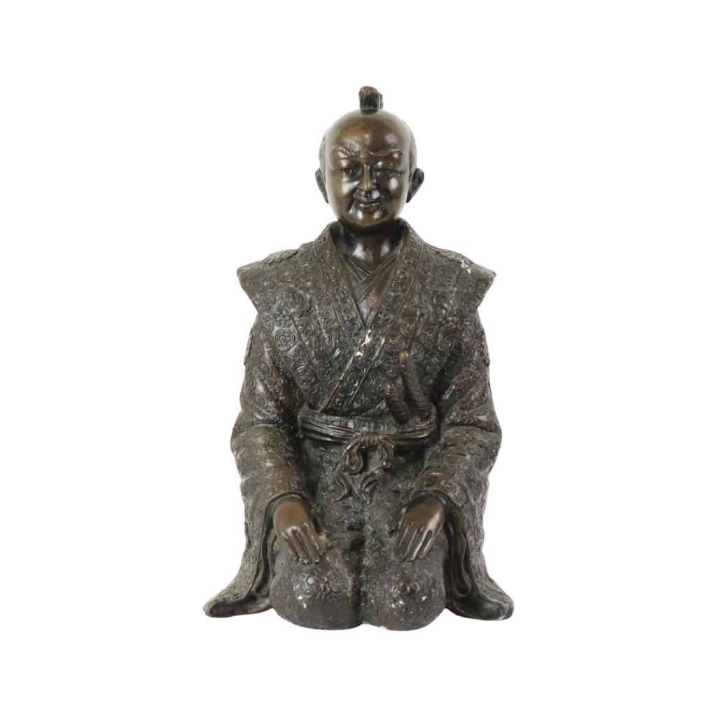 Bronzen Beeld Japanse Krijger Knielende Samoerai 20ste Eeuw, Ophalen of Verzenden, Brons