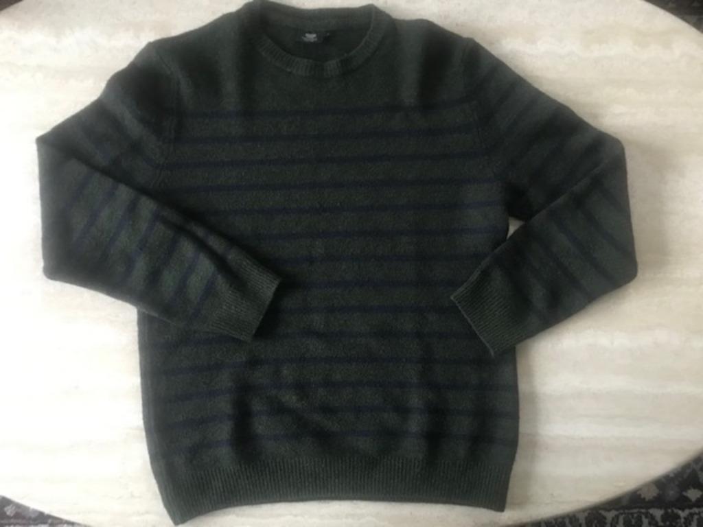 Kaki met blauwe streep wollen pull - oto 52cm (nr1456), Enlèvement ou Envoi, Comme neuf, Taille 52/54 (L), Autres couleurs