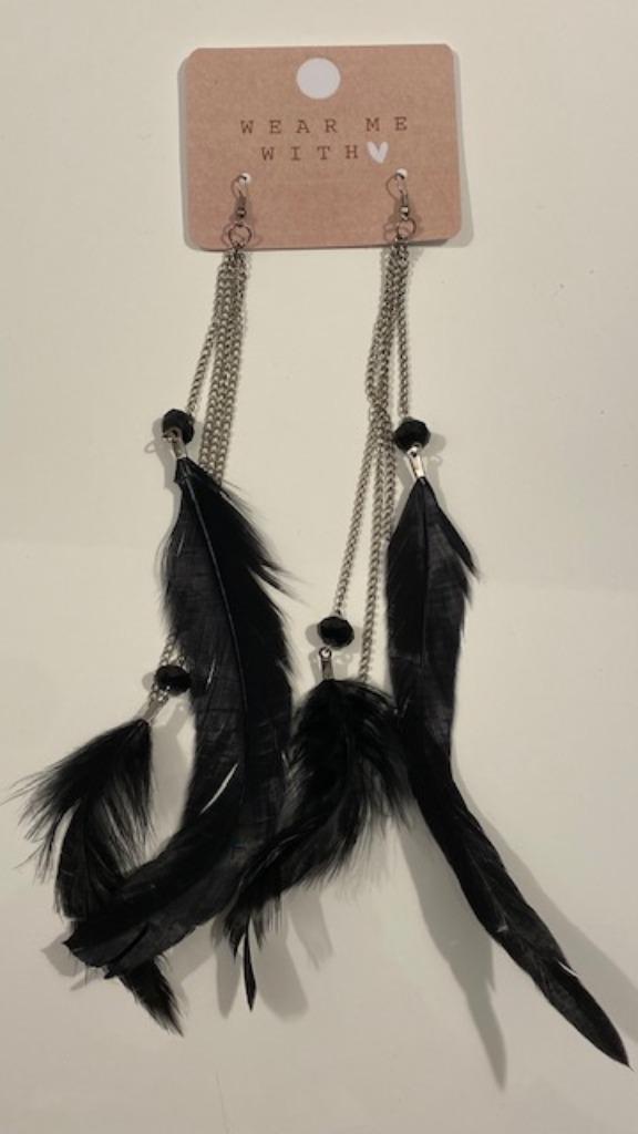 Oorbellen met zwarte veren, Bijoux, Sacs & Beauté, Boucles d'oreilles, Enlèvement ou Envoi, Neuf, Noir, Pendantes