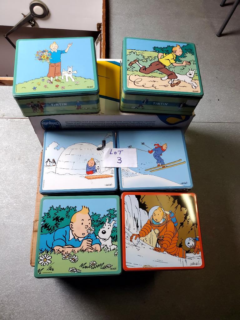 Tintin, Hergé, boîtes en fer. Kuifje, Tim und Strppi.Lot 3, Enlèvement ou Envoi, Utilisé, Biscuits