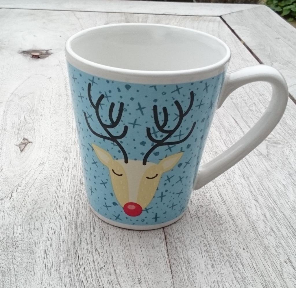 koffie tas (mok beker) licht blauw rendier NIEUW, Verzamelen, Porselein, Kristal en Bestek, Nieuw, Kop en/of schotel, Ophalen of Verzenden