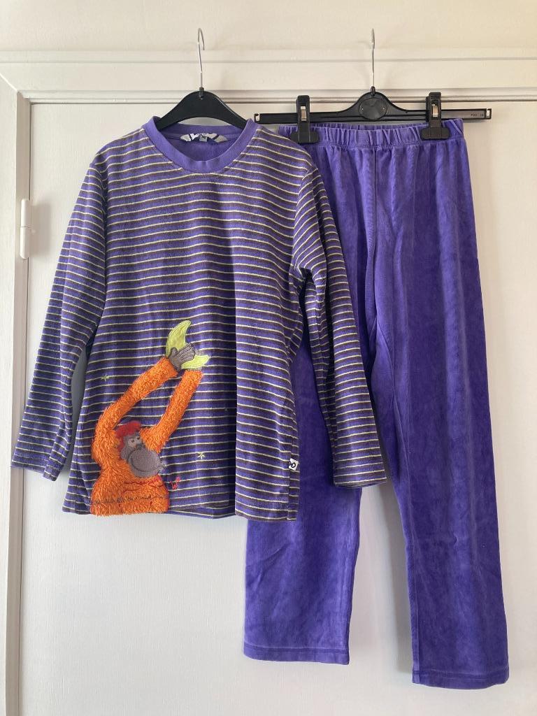 Paarse gestreepte warme pyjama aap - Woody - 10 jaar, Enlèvement ou Envoi, Vêtements de nuit ou Sous-vêtements, Utilisé, Fille