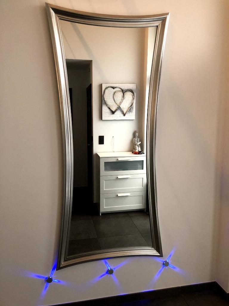 Grand miroir élégant - 200 x 90 cm - Cadre argenté, Comme neuf, Enlèvement, 200 cm ou plus, 75 à 100 cm