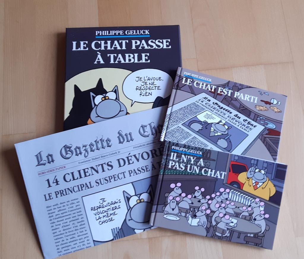 Le Chat passe à table - Verzameldoos met 2 boeken + krant, Plusieurs BD, Enlèvement ou Envoi, Comme neuf, Philippe Geluck