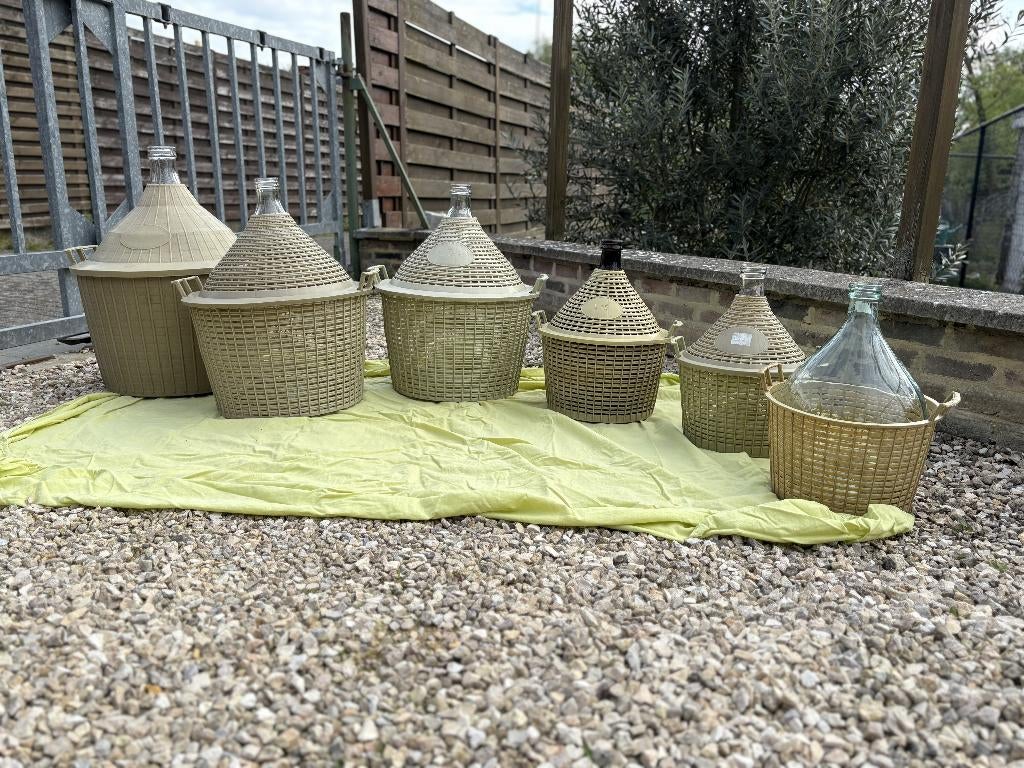 Set mandflessen/ demijohns (6 stuks) -Wijn maken / Decoratie, Hobby en Vrije tijd, Ophalen, Gebruikt