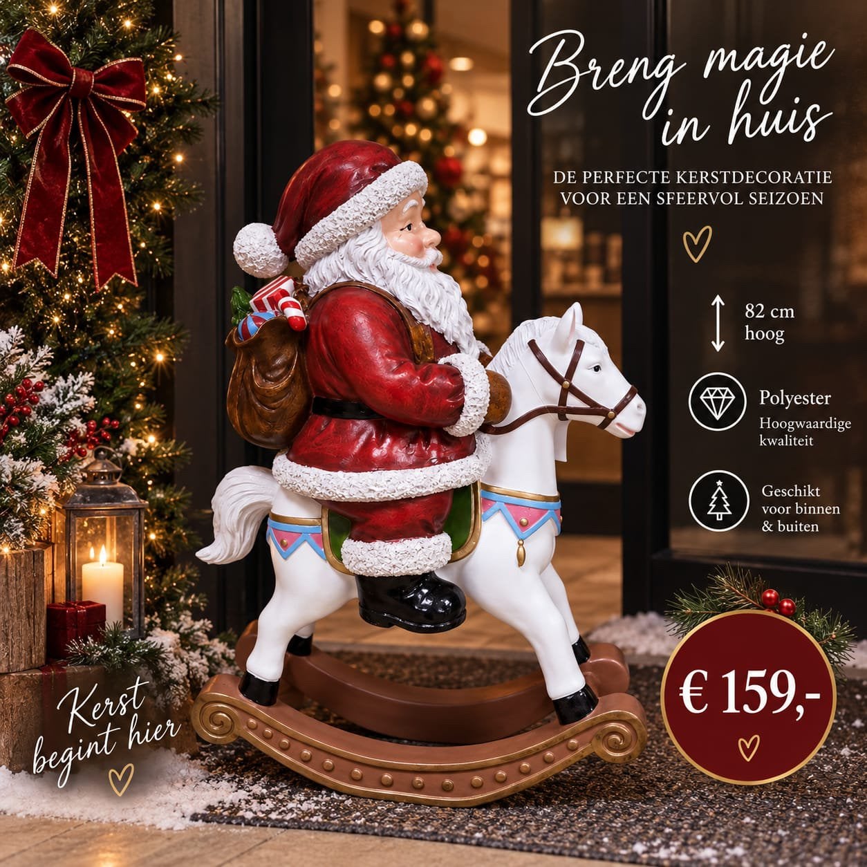 Exclusieve KERSTMAN OP HOBBELPAARD 82cm, Diversen, Ophalen, Nieuw