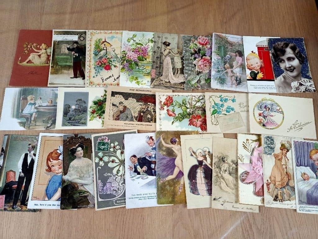 825 oude fantasie, veel bloemen, Verzamelen, Postkaarten | Themakaarten, Ophalen of Verzenden