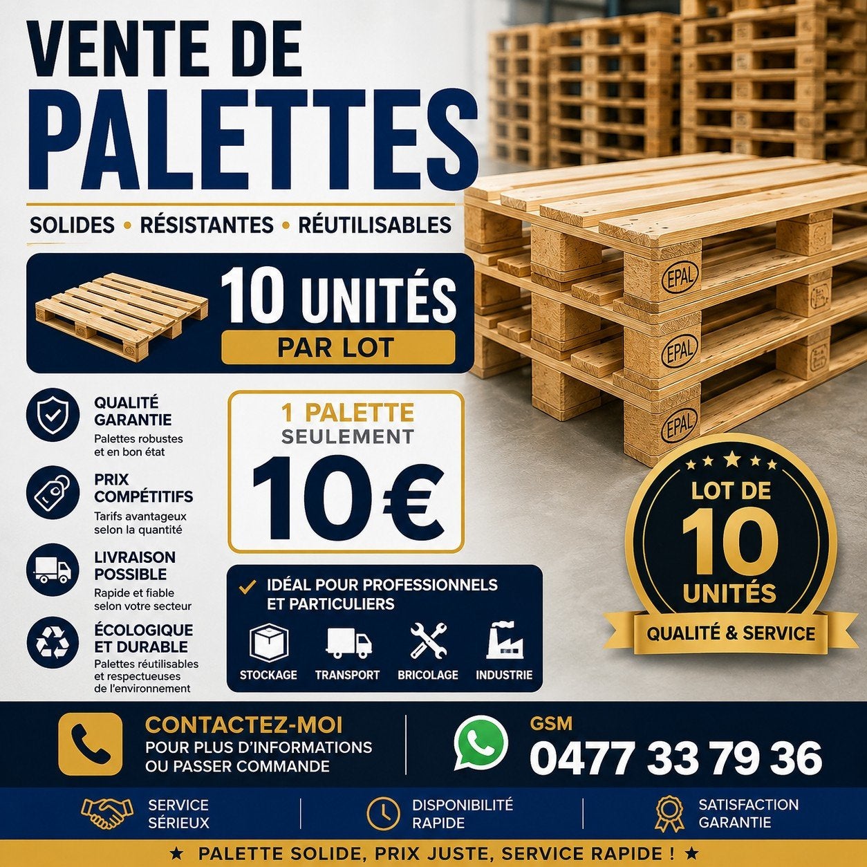 vente de palette, Bricolage & Construction, Bois & Planches, Enlèvement, Comme neuf, Palette
