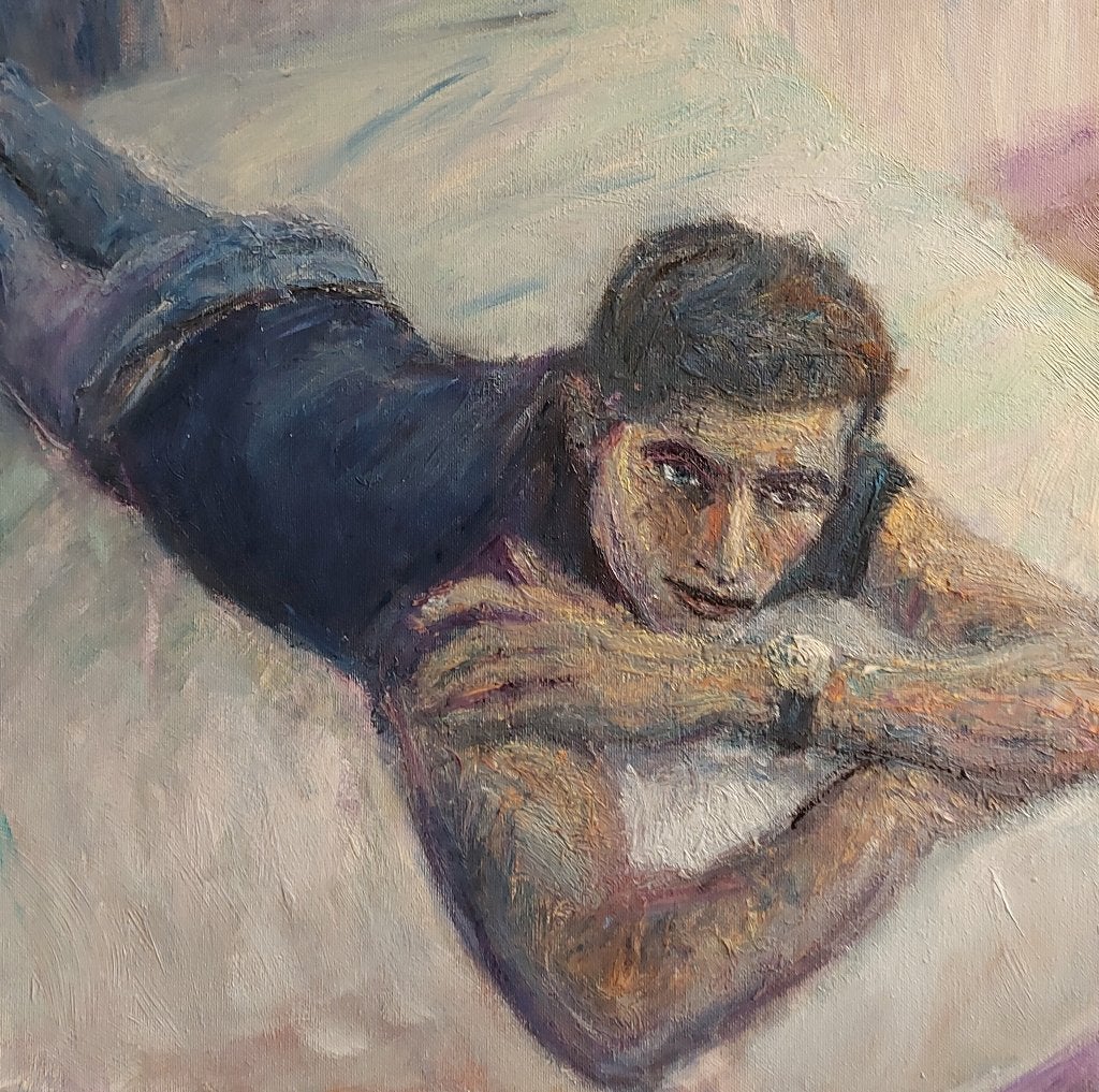 Mooi olieverfschilderij op doek 'Waiting', Figuren, Gesigneerd, Ophalen of Verzenden, Olieverf