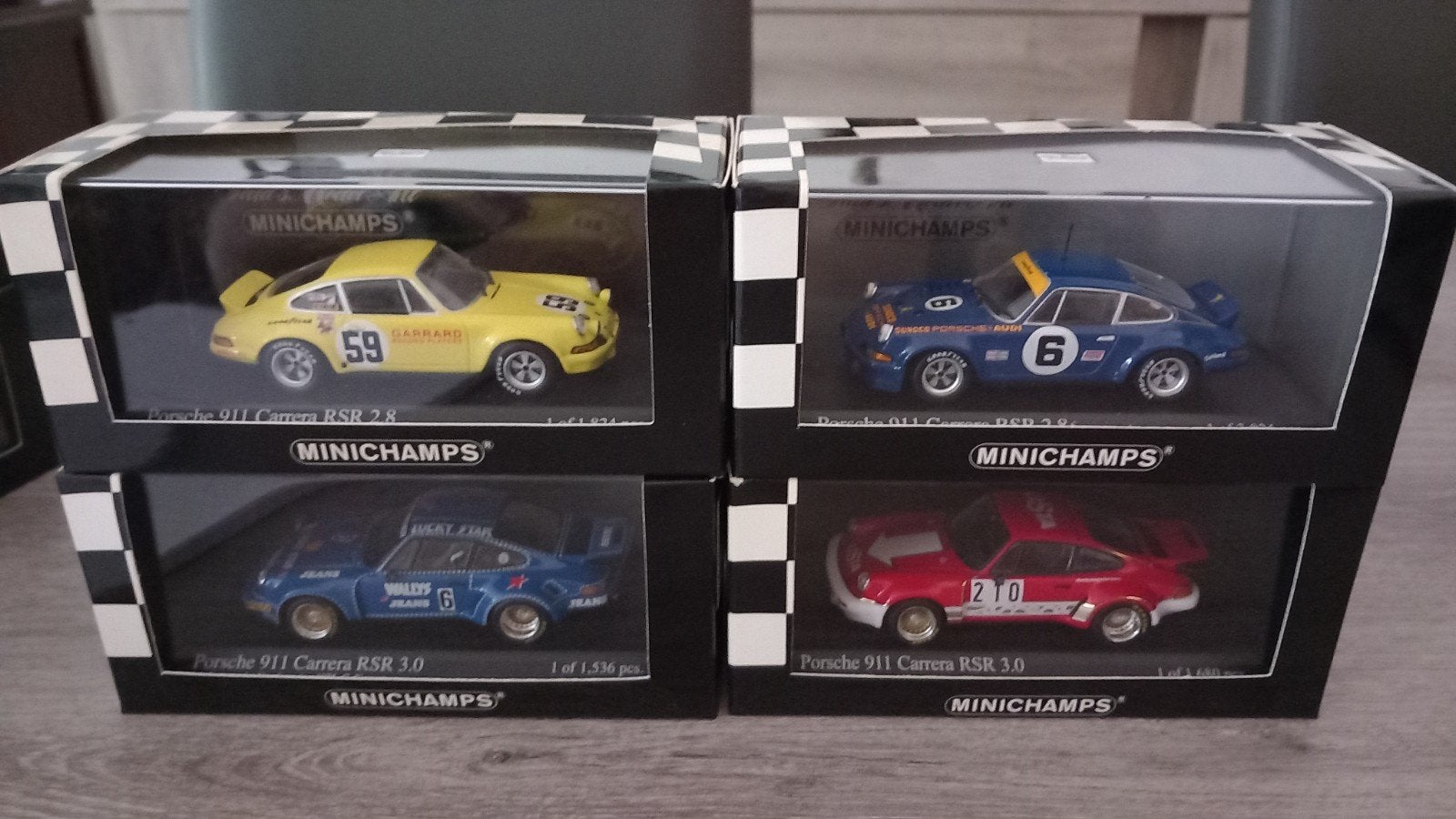 Minichamps Porsche kavel van 4x 911 Carrera RSR ( 1:43 ), Hobby en Vrije tijd, Modelauto's | 1:43, Nieuw, Auto, MiniChamps, Ophalen of Verzenden