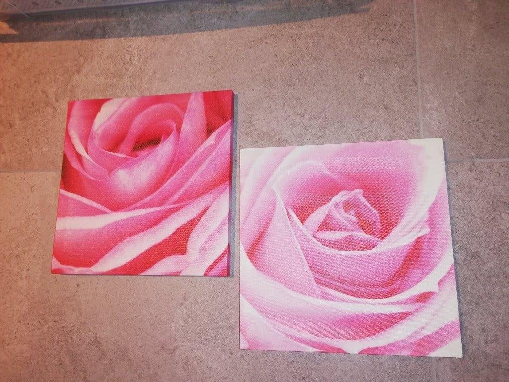 2 Lijsten/canvas met rozen, Huis en Inrichting, Overige materialen, Overige typen, Ophalen of Verzenden, Zo goed als nieuw