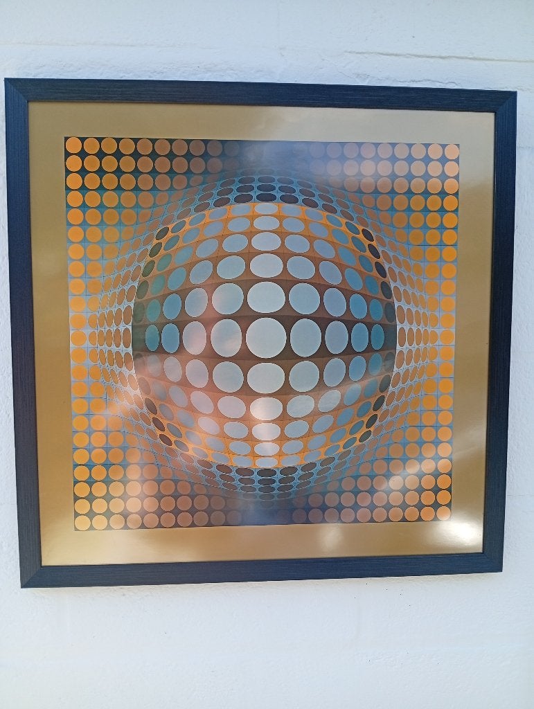Tableau Vasarely Vintage 1970 - Cadre Op Art Rare, Antiquités & Art, Enlèvement, Lithographie