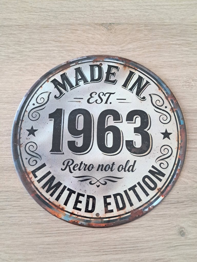1963 vintage look metalen bord, Ophalen of Verzenden, Overige typen