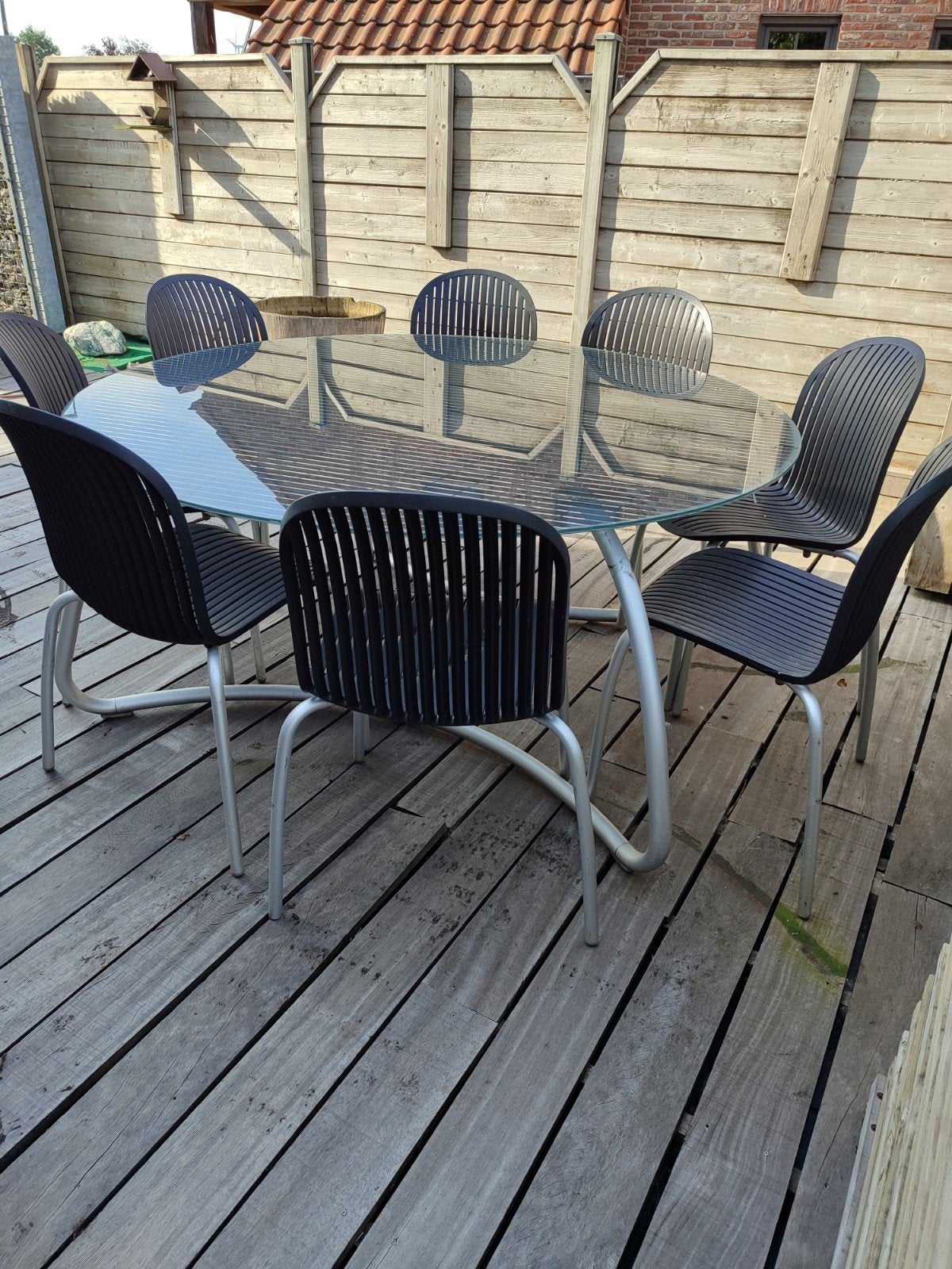 Glazen moderne design terrastafel  met 8 stoelen, Enlèvement